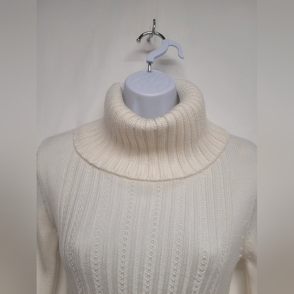 Candie's S Ivory Creamy Off White Cowlneck Long Sweater 3/4 Cuffed Sleeve - Picture 2 of 5